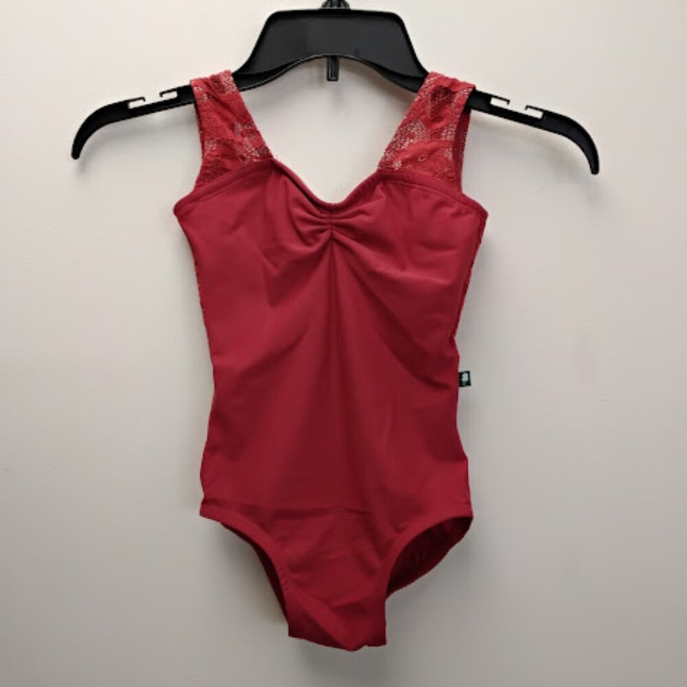 Lucky Leo red leotard with lace tank sleeves xxs